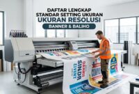daftar-ukuran-resolusi-cetak-xbanner-spandu Operator cetak sedang memeriksa hasil cetakan spanduk besar untuk memastikan resolusi gambar sesuai ukuran resolusi cetak