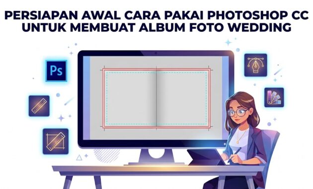 Ilustrasi persiapan kanvas dan garis panduan cetak sebagai langkah awal cara pakai photoshop cc untuk membuat album.