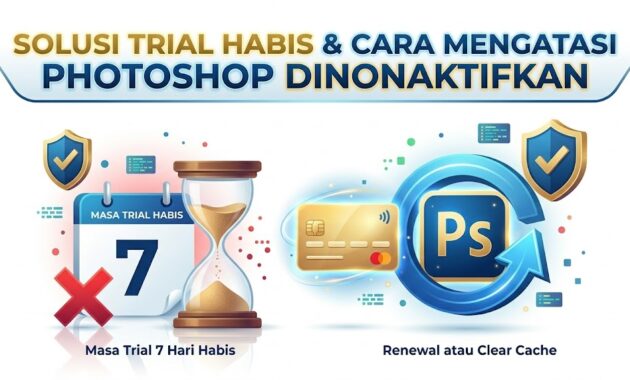 Ilustrasi solusi saat masa percobaan habis dan panduan lengkap cara mengatasi Photoshop dinonaktifkan karena masalah extended trial.