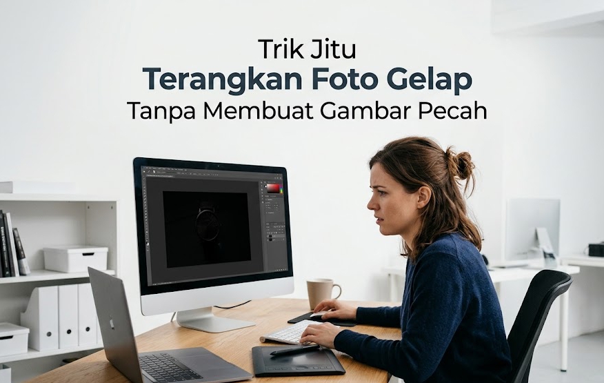 Mengatasi kepanikan saat harus Terangkan Foto Gelap kiriman dari klien menggunakan perangkat lunak Photoshop.