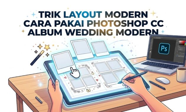 Ilustrasi trik menyusun tata letak bingkai foto minimalis yang modern dalam panduan cara pakai photoshop cc.