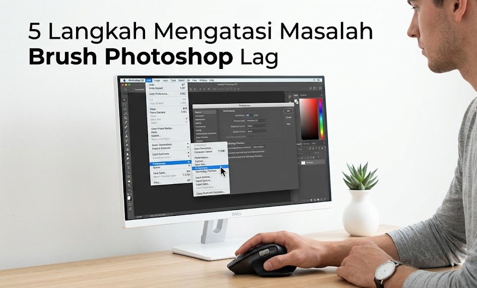 Mengubah pengaturan kuas dan performa untuk memperbaiki masalah Brush Photoshop Lag yang patah-patah.